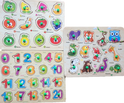 

ToyVilla Wooden Puzzle - Learning Numbers, Animals and Fruit Shapes(Multicolor)