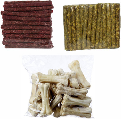 

Perro Treat Raw Hide Pressed Beef Bone (500 gm), Mutton Munchy Chew Sticks (500 gm) & Chicken Munchy Chew Sticks (500 gm) - Dog Chew Food, 1.5 Kg Combo Pack Chicken, Beef, Mutton Dog Chew(1.5 kg, Pack of 3)