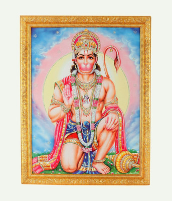 BM Traders Silver Zari Work Photo Of Hanumanji Aashirwad In Golden Frame Big (14 X 18 Inches) Religious Frame
