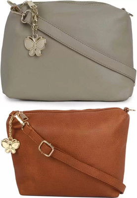 

Wrodss Women Casual Grey, Tan PU Sling Bag