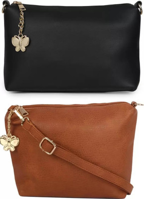 Zoby Girls Evening/Party Black, Tan PU Sling Bag