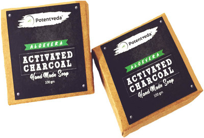 

Potentveda Activated Charcoal Brick Soap with Aloevera for Men & Women Detox Skin (Pack of 2)(200 g, Pack of 2)