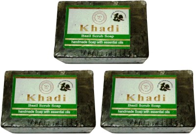 PARVATI KHADI Basil Scrub Soap (Pack of 3 )(3 x 125 g)