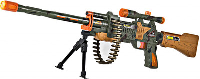 

FTAFAT Army Gun Toy with Bullet belt rotatory, Music, sound & Laser light range 740 mtr. Army Gun Toy Kids, Music, Laser & 360d Belt Rotation(Brown)