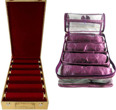 

phoenixfaso combo of 6 roll rod bangle box vanity box wooden bangle storage box ring box earring box brocade jewellery kit vanity case jewellery bangle box vanity box vanity box Vanity Box(Multicolor)