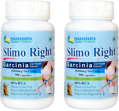 

Pranacharya Double Strength Garcinia Cambogia (60% HCA) 1000mg 180 Veg Fat Burner capsules(180 No)