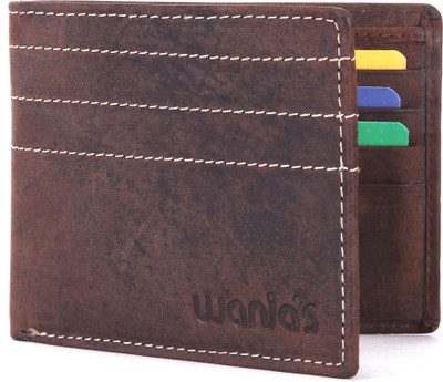 wanias Men Brown Genuine Leather Wallet(12 Card Slots)