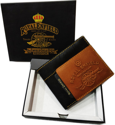 

Royal Enfield Men Multicolor Genuine Leather Wallet(6 Card Slots), Black and brown