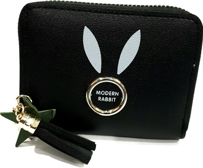 

MODERN RABBIT Girls Black Artificial Leather Wallet(4 Card Slots)