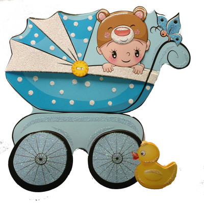 

Funcart Baby Shower Paper Blue Color Glitter Baby Stroller Wall Decoration
