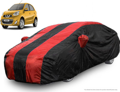 QualityBeast Car Cover For Nissan Micra (With Mirror Pockets)(Red, Black)