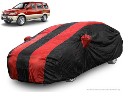 QualityBeast Car Cover For Chevrolet Tavera (With Mirror Pockets)(Red, Black)