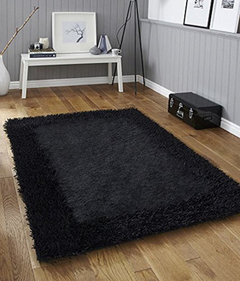 Dizen Star Black Polyester Carpet(4 ft,  X 6 ft, Rectangle)
