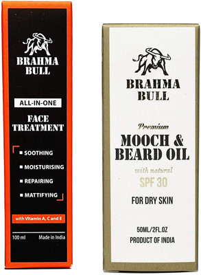 

Brahma Bull Mooch and Beard Oil for Dry Skin, 50ml + Face Treatment Lotion 100ml(Set of 2)