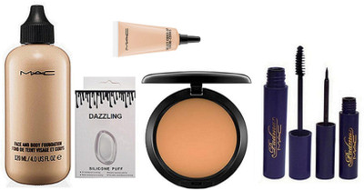

Dazzling Silicon Puff & Face And Body Foundation & Mac Compect & Eyeliner & Select Cover-Up & Padma Mascara(Set of 6)