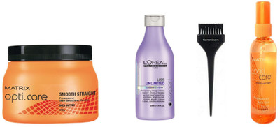 

comminors Of hair brush & Opticare smooth straight hair spa & End-split hair serum & Liss unlimited shampoo (set of 4)(Set of 4)