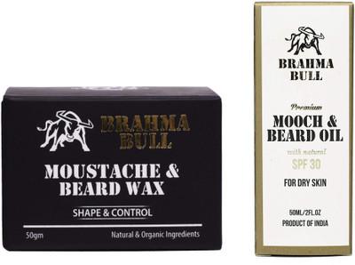 

Brahma Bull Mooch and Beard Oil for Dry Skin, 50ml + Moustache and Beard Wax, 50g(Set of 2)