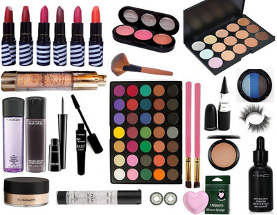 

Ultimate Silicon Puff With Make up Brush 3, 35 shade Eyeshadow palette, Hyper Real Foundation, Prep+prime Highlight,Face Serum,Pro Eye makeup remover,Pearl Primer,Face Loose Powder,Studio Fix Compact,Liquid Eyeliner+mascara,Stick kajal,15 Shade Concealer 