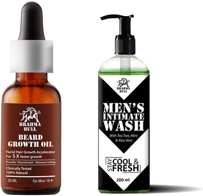 

Brahma Bull Beard Growth Oil, 20 ml + Men's Intimate Wash 200ml(Set of 2)