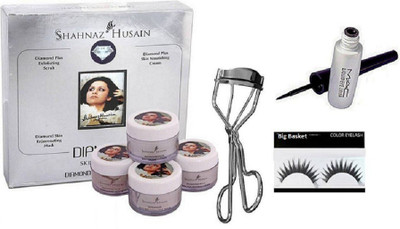 

big Basket Eyelashes , Liquid Eyeliner , Curler , Shahnaz Hussain Diamond Facial Kit(Set of 4)