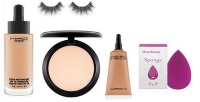 

divas beauty Sponge Puff&Mac Studio Waterproof Foundation & Concealer & Compact & Eyelashes(Set of 5)