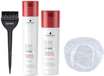 

caroline Hair Brush with Schwarzkopf Repair Rescue Shampoo, Conditioner& Shower cap(Set of 4)