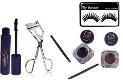 

big basket Eyelashes , Mac Padma Mascara & Hello kitty Eyeliner with Eye Curler(Set of 5)