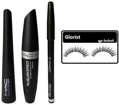 

GLORIST Eyelash & COMBO 1 EYE LINER, 1 MAC MASCARA, 1 EYE BROW PENCIL, (Set of 4)(Set of 4)