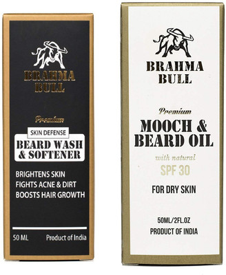 

Brahma Bull Mooch and Beard Oil for Dry Skin, 50ml + Beard Wash and Softener, 50ml(Set of 2)