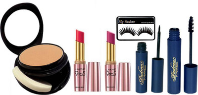 

big Basket Eyelashes, Two Way Compact, Padma Eyeliner & Mascara, 9to5 Lipstick Pack of 2(Set of 6)