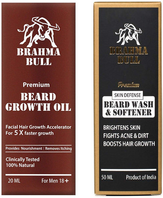 

Brahma Bull Beard Growth Oil, 20 ml + Beard Wash and Softener, 50ml(Set of 2)