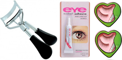 Elecsera Combo of Eyelash Curler,Waterproof Eyelash Glue and False Eyelashes (Pack of 2) for Women(4 Items in the set)