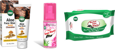 

IMC Combo of Aloe face Wash Haldi Chandan, Aloe Rose Water & Aloe Wipes(Set of 3)