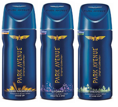 

Park Avenue GOOD MORNING & STORM & HERO Deodorant Spray - For Men(450 ml, Pack of 3)