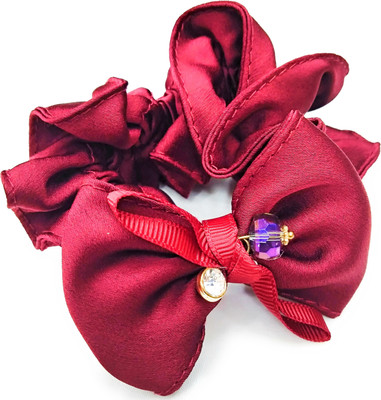 

Fairytale Premium Quality Fabric Bow With Crystal Scrunchie Elastic Rubber Band For Girls And Women. Rubber Band(Maroon)