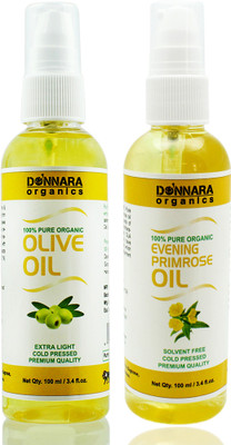 

Donnara Organics 100% Pure Olive oil and Evening Primrose oil Combo of 2 Bottles of 100 ml(200 ml) Hair Oil(200 ml)