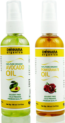

Donnara Organics 100% Pure Avocado oil and Pomegrante oil Combo of 2 Bottles of 100 ml(200 ml) Hair Oil(200 ml)