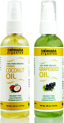 

Donnara Organics 100% Pure Coconut oil and Grapeseed oil Combo of 2 Bottles of 100 ml(200 ml) Hair Oil(200 ml)