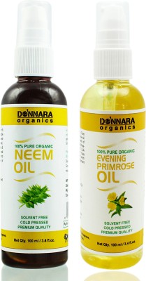 

Donnara Organics 100% Pure Neem oil and Evening Primrose oil Combo of 2 Bottles of 100 ml(200 ml) Hair Oil(200 ml)