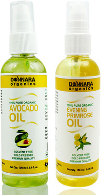 

Donnara Organics 100% Pure Evening Primrose oil and Avocado oil Combo of 2 Bottles of 100 ml(200 ml) Hair Oil(200 ml)
