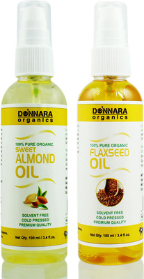 

Donnara Organics 100% Pure Sweet Almond oil and Flaxseed oil Combo of 2 Bottles of 100 ml(200 ml) Hair Oil(200 ml)