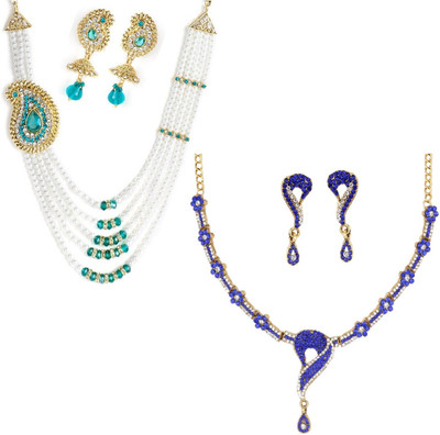 JEWELS GURU Alloy Gold-plated White, Blue Jewellery Set(Pack of 1)