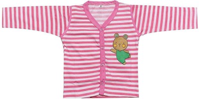 babeezworld Boys & Girls Striped Cotton Blend T Shirt(Pink, Pack of 1)