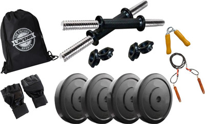 

L'AVENIR HOME GYM of 8kg (4pcs * 2kg) RUBBER PLATES +2 DUMBBELL RODS with Bag, Gloves, Skipping Rope & Hand Grip Gym & Fitness Kit