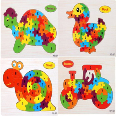 

Montez High Quality Wooden Puzzle Set with Alphabets Set of 4 Pcs(Tractor,Snail,Tortoise and Duck)(Multicolor)