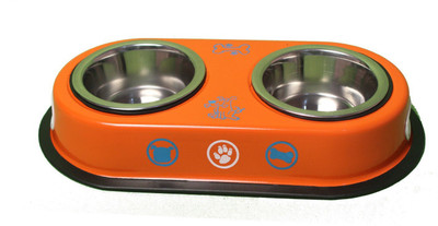 

Delicacy Pet Food & Supplies Dog Bowl Double oval Stainless Steel Pet Bowl(450 ml Orange)