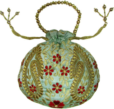 

Deepsum Ethnic Traditional Raw Silk Potli Clutch Potlis bags Potli(Blue)