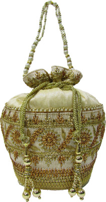

Deepsum Ethnic Traditional Clutch Silk Potli Batwa Pouch Bag with Metal Beadwork Gift For Women Potli (White) Potli(White)