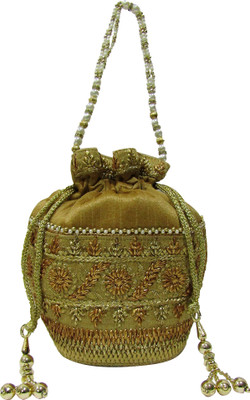 

Deepsum Ethnic Traditional Clutch Silk Potli Batwa Pouch Bag with Metal Beadwork Gift For Women Potli (Gold) Potli(Gold)