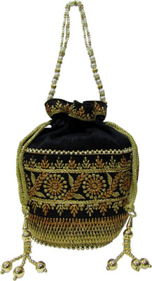 

Deepsum Ethnic Traditional Clutch Silk Potli Batwa Pouch Bag with Metal Beadwork Gift For Women Potli (Black) Potli(Black)